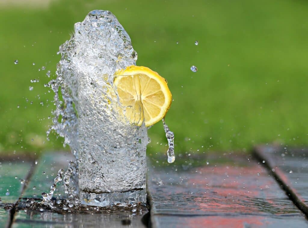 water, cup, lemon