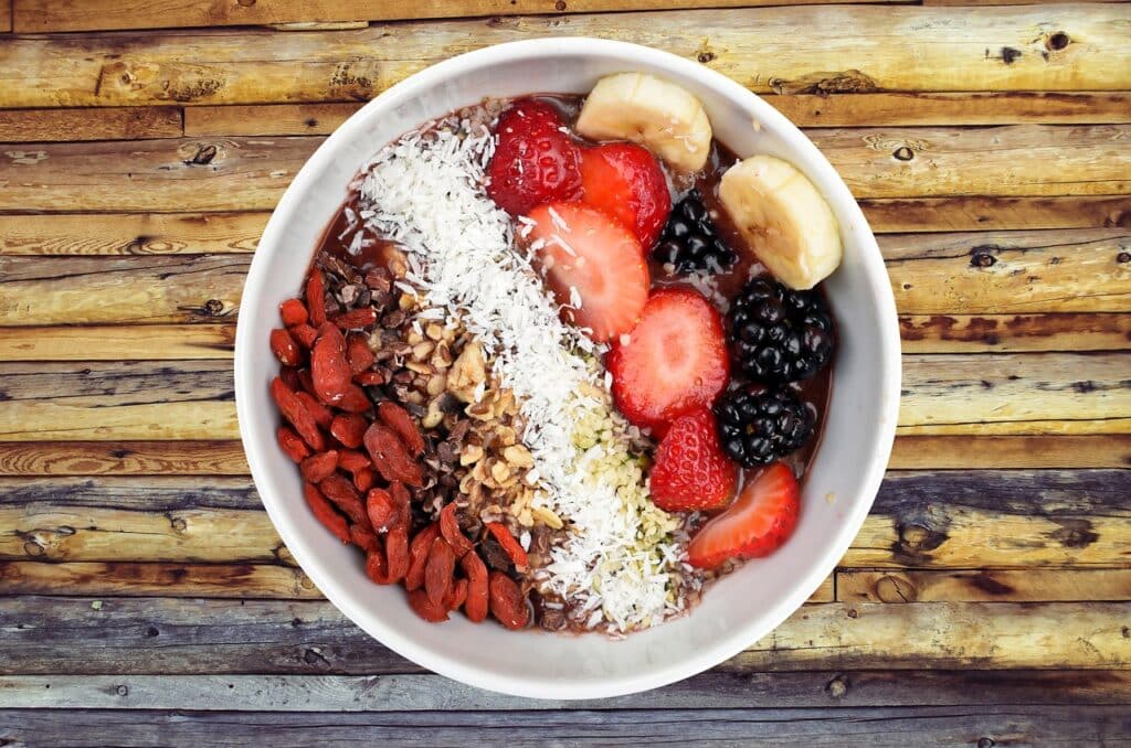 bowl of fruit, breakfast, food Fiber